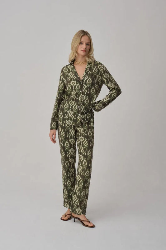 Pierre Cardin AMY biyeli desenli pijama takımı yeşil ön görünüm - şık tasarım