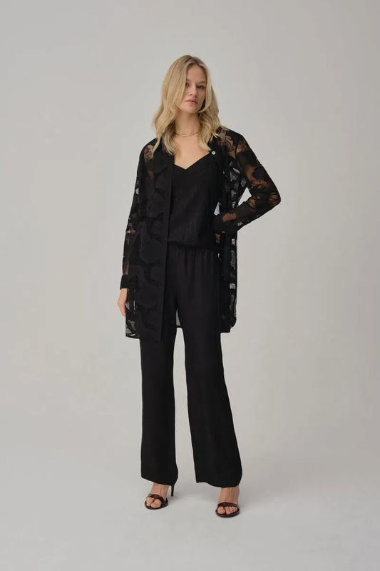 Pierre Cardin ANNA kadın gömlek yaka 3'lü pijama takımı transparan ip askılı siyah renk - lüks gecelik seti