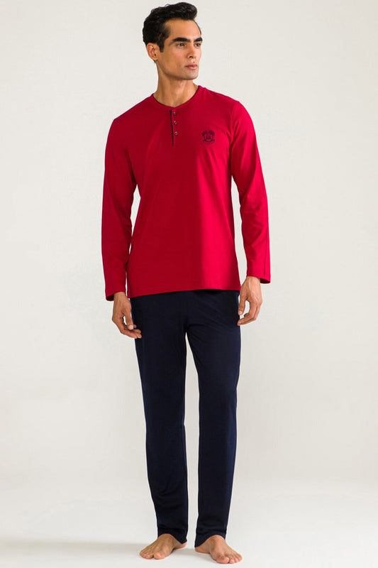 DS Damat uzun kollu pijama takımı detay görünümü – yarım patlı düğme detayı