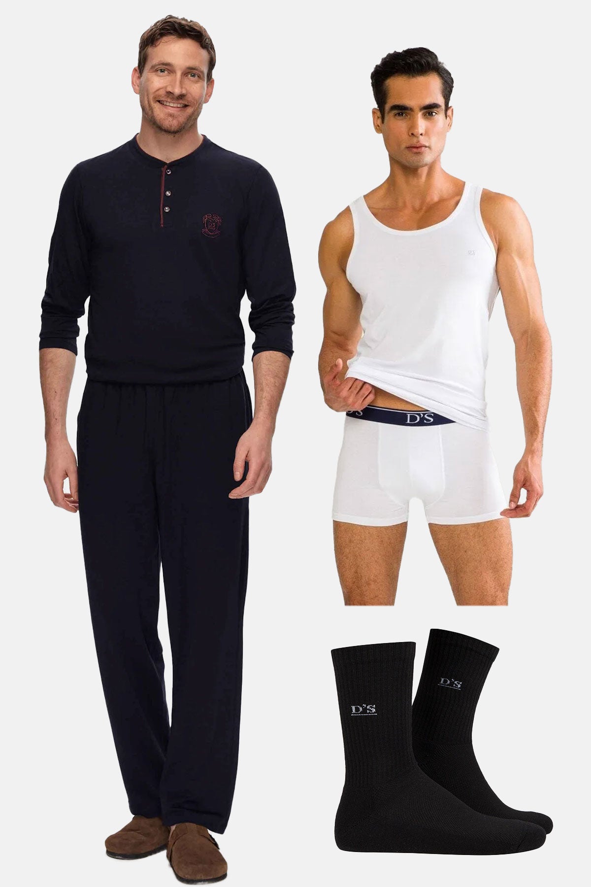 DS Damat çeyiz seti – 5 parçalı erkek pijama, atlet, boxer ve çorap takımı