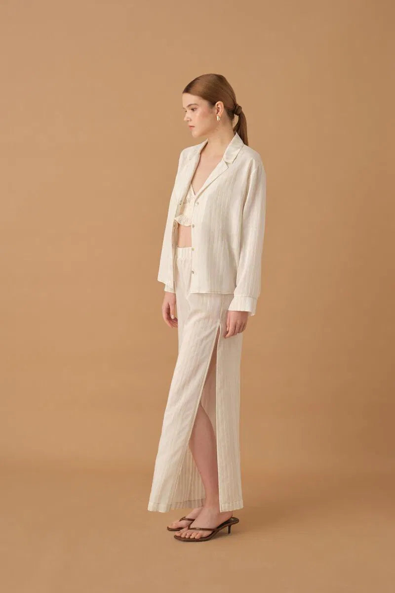 FLEUR - Braletli Keten Kadın Pijama Takımı - Neutral