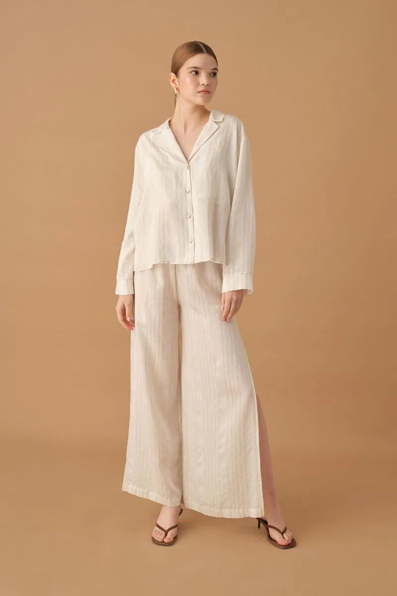 FLEUR - Braletli Keten Kadın Pijama Takımı - Neutral