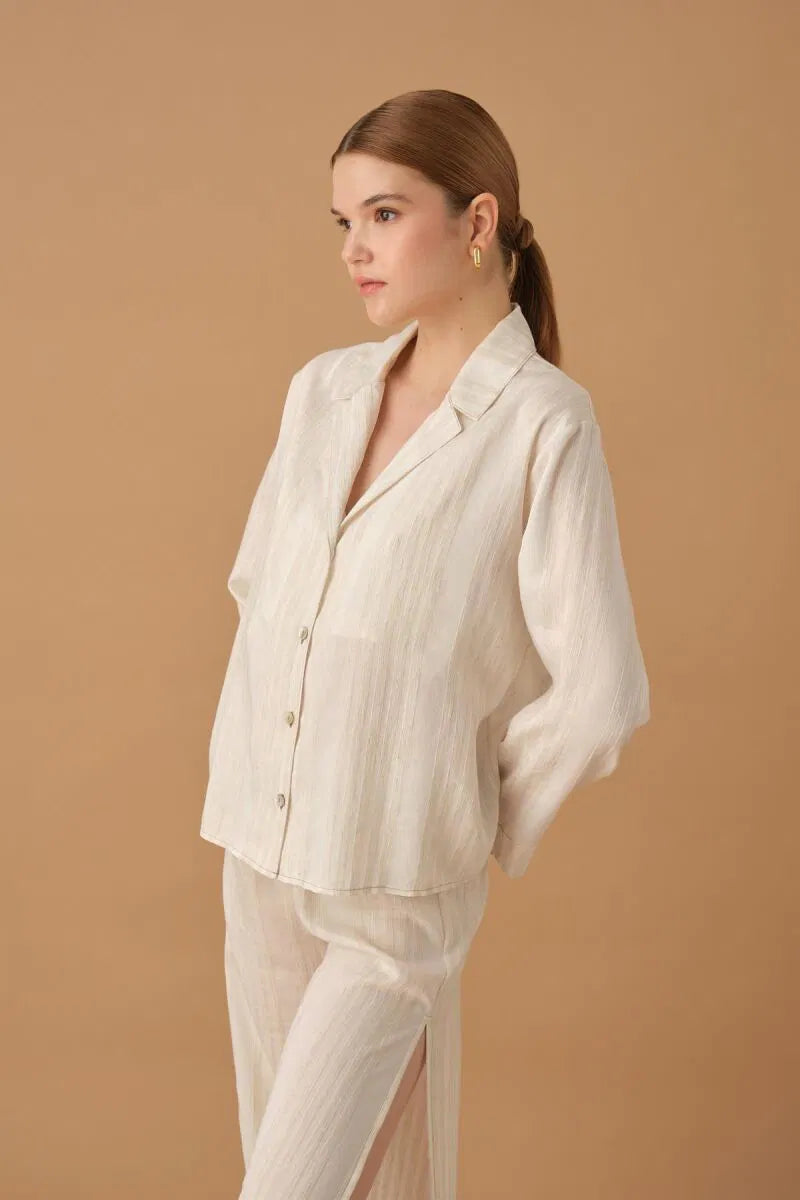 FLEUR - Braletli Keten Kadın Pijama Takımı - Neutral