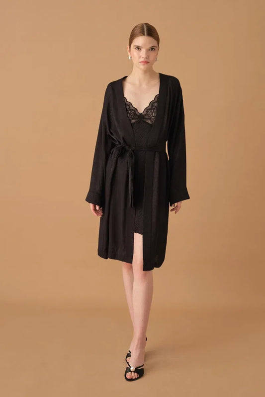 Pierre Cardin JANET ipek saten büstiyerli set siyah ön görünüm - zarif tasarım