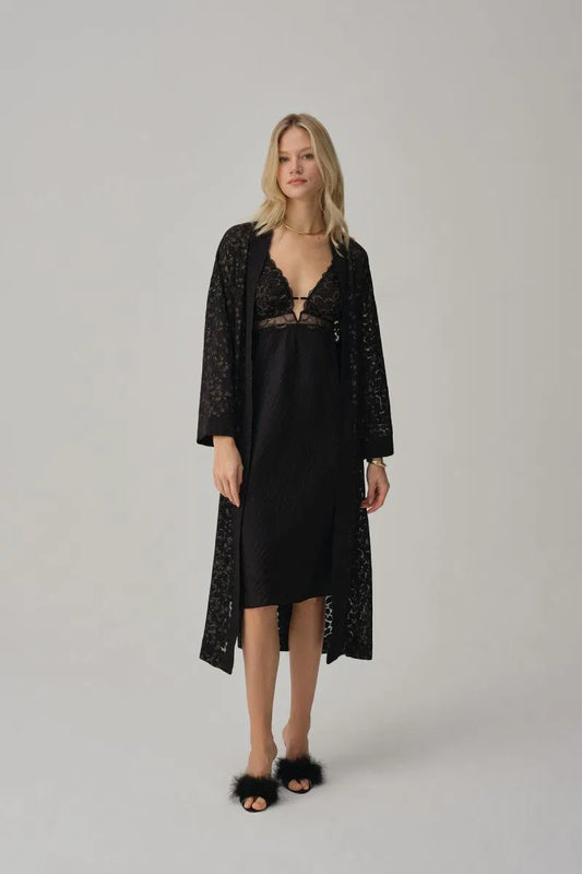 Pierre Cardin KAREN ipek saten 6'lı set kısa dantelli - lüks gelin çeyiz seti