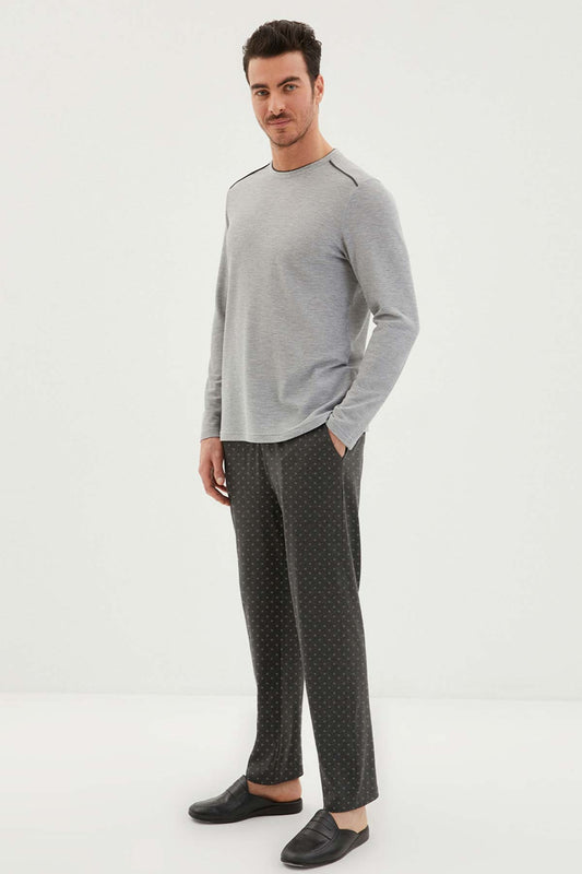 Kiğılı erkek waffle desenli uzun kollu pijama takımı - rahat ve şık ev giyimi