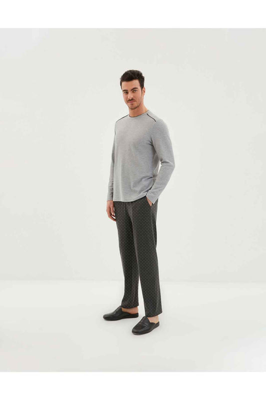 Kiğılı waffle desenli triko pijama takımı detay görünümü - kaliteli kumaş yapısı