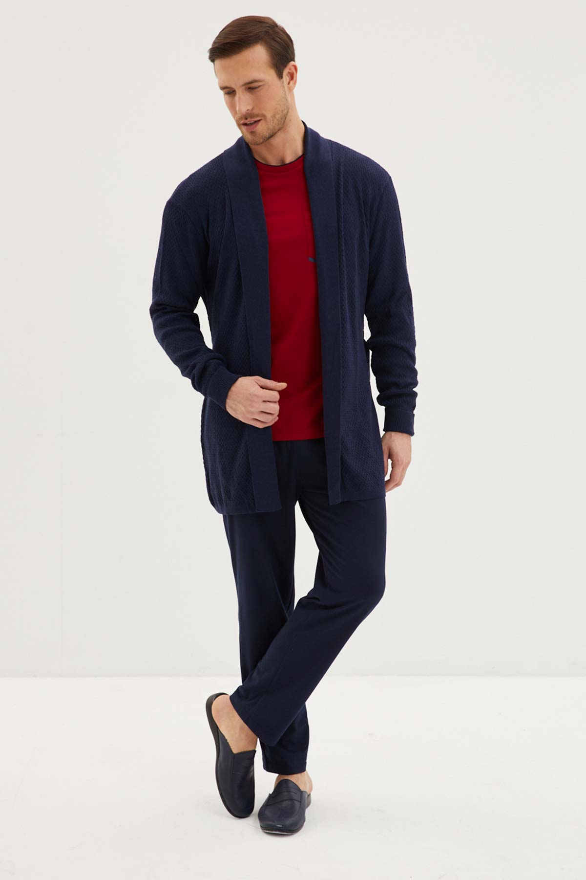 Kiğılı erkek roblu triko pijama takımı - lüks ve rahat ev giyim