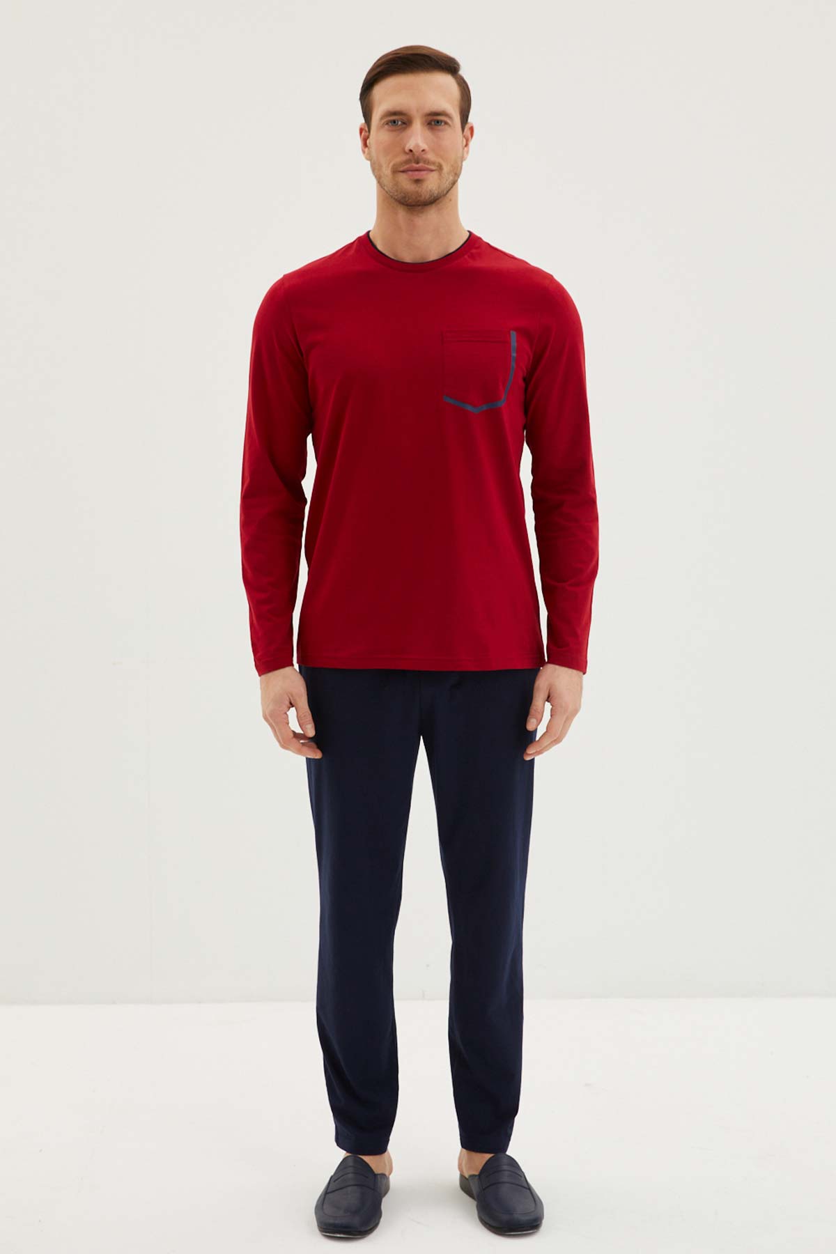 Kiğılı triko roblu pijama takımı detay görünümü - kaliteli triko kumaş