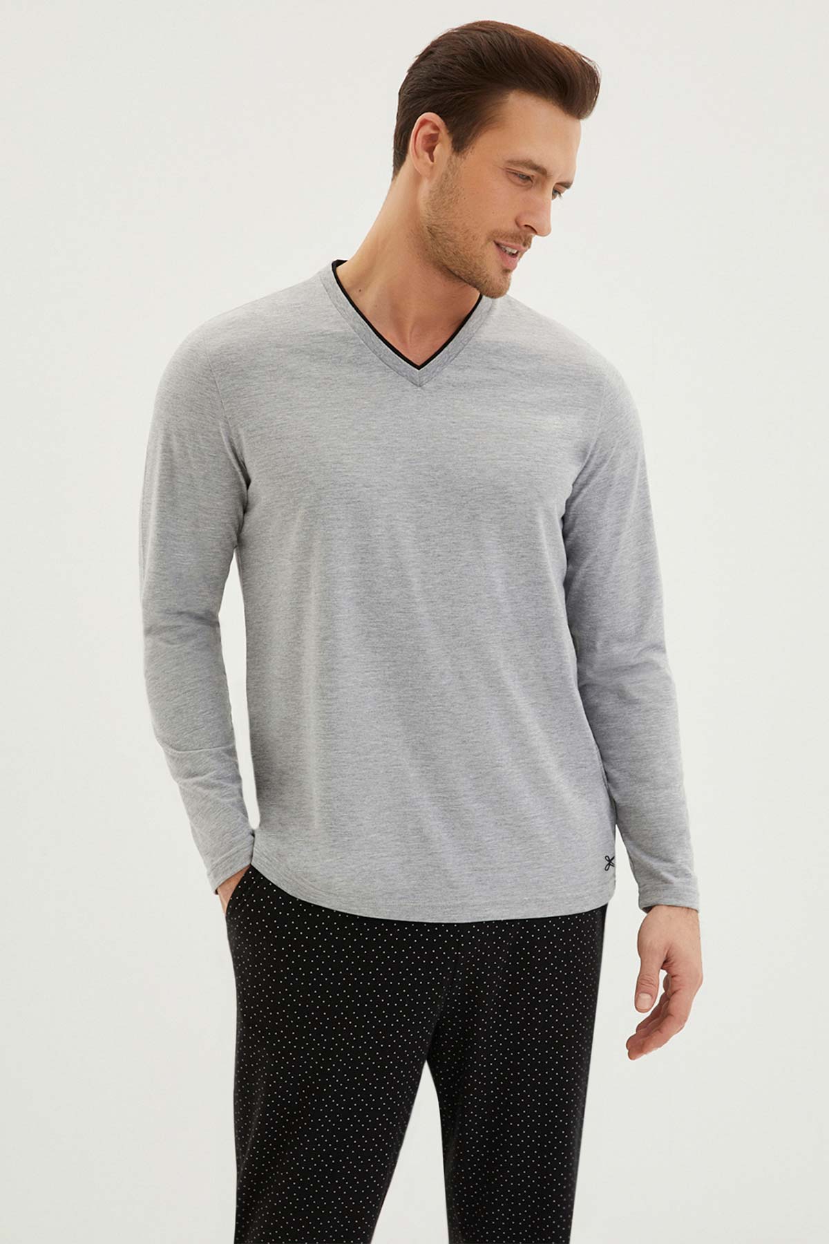 Kiğılı erkek pamuklu pijama takımı detay - rahat kesim, günlük kullanım - uzun kollu pijama takımı