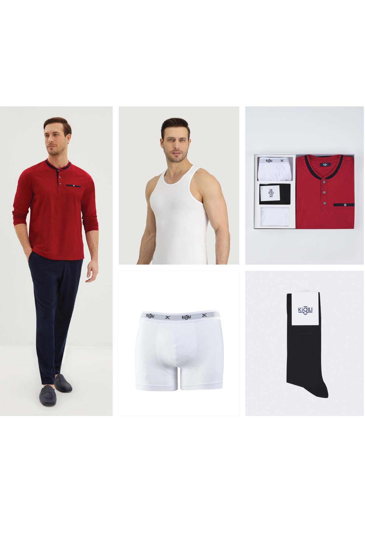 Kiğılı erkek 5'li patlı pijama boxer atlet çorap set - tam donanımlı giyim paketi