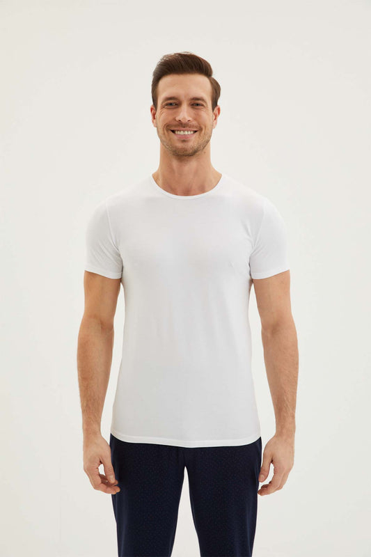 Kiğılı Erkek Pamuklu Bisiklet Yaka Kısa Kol T-Shirt Beyaz