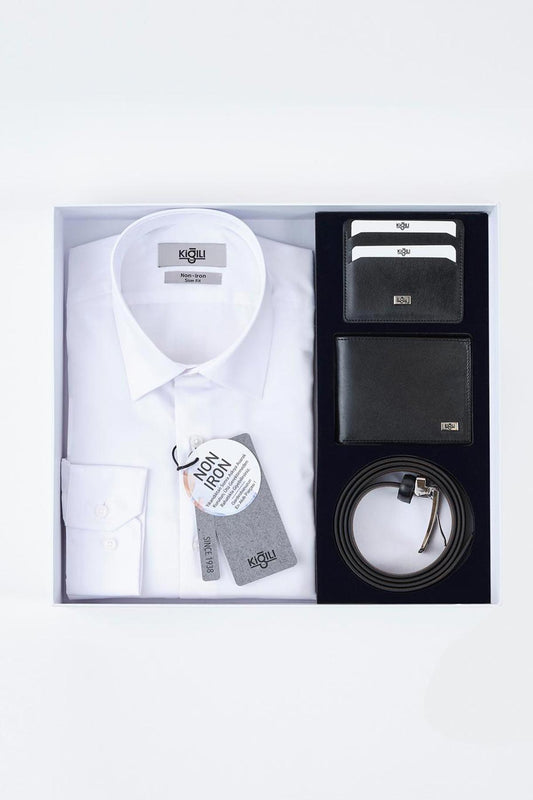 Kiğılı erkek kemer cüzdan kartlık gömlek set - komple aksesuar paketi