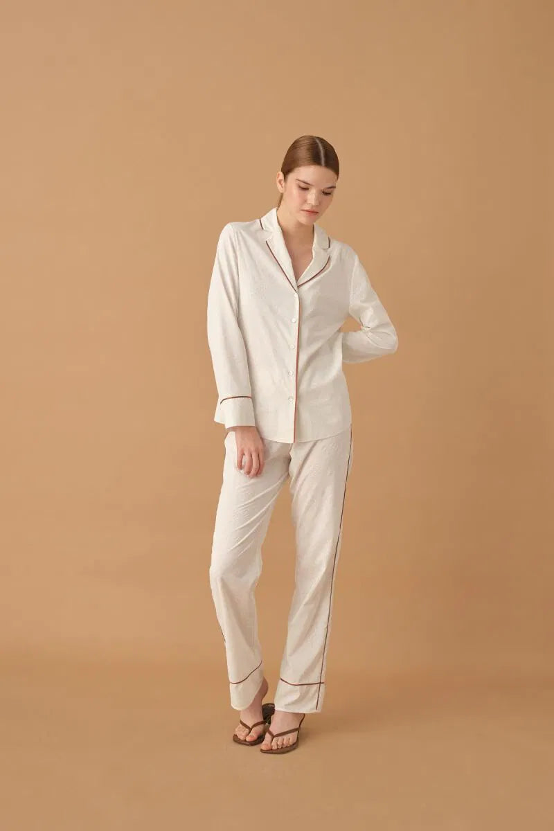 KYLIE - Braletli Biyeli Baskılı Kadın Pijama Takımı - Ivory