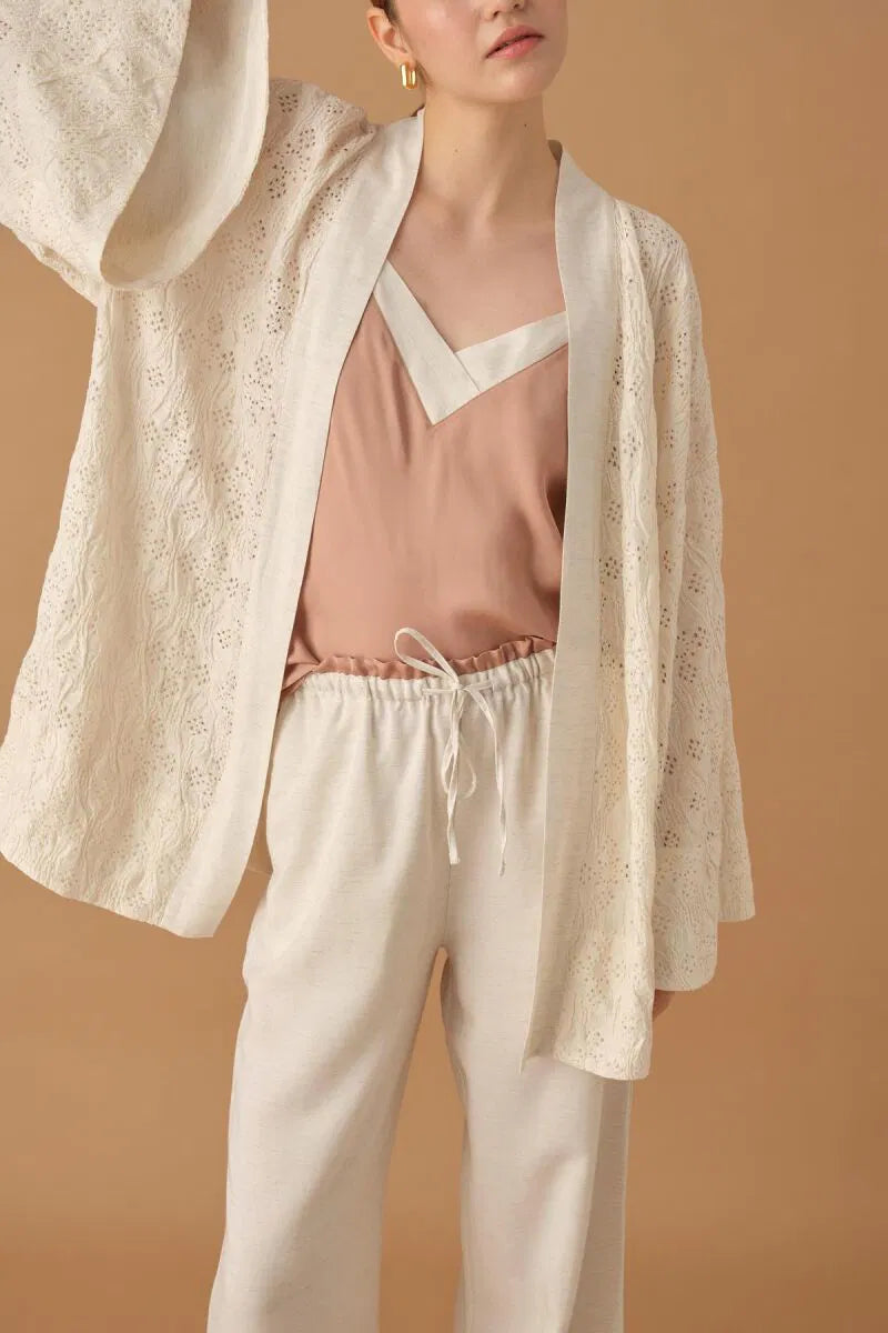 NICOLE - Kimonolu Keten Kadın Pijama Takımı - Neutral
