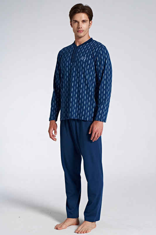 Pınarca erkek pijama takımı uzun kollu düğmeli desenli büyük beden detay – konforlu ev giyim