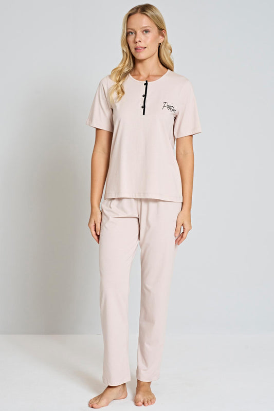 Pınarca 3 düğmeli kısa kollu kadın pijama takımı tam görünüm