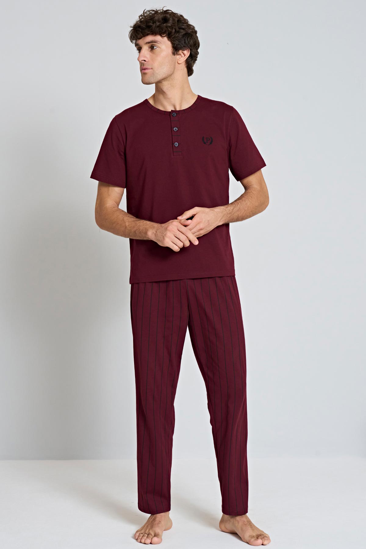 Pınarca üç düğmeli pijama seti alternatif renk tam görünüm – büyük beden şık