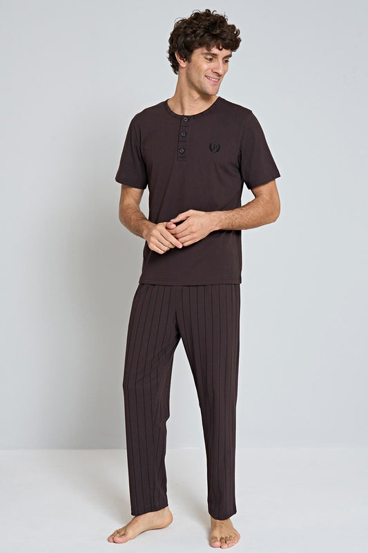 Pınarca erkek pijama takımı kısa kollu üç düğmeli bisiklet yaka büyük beden – konforlu yaz pijama