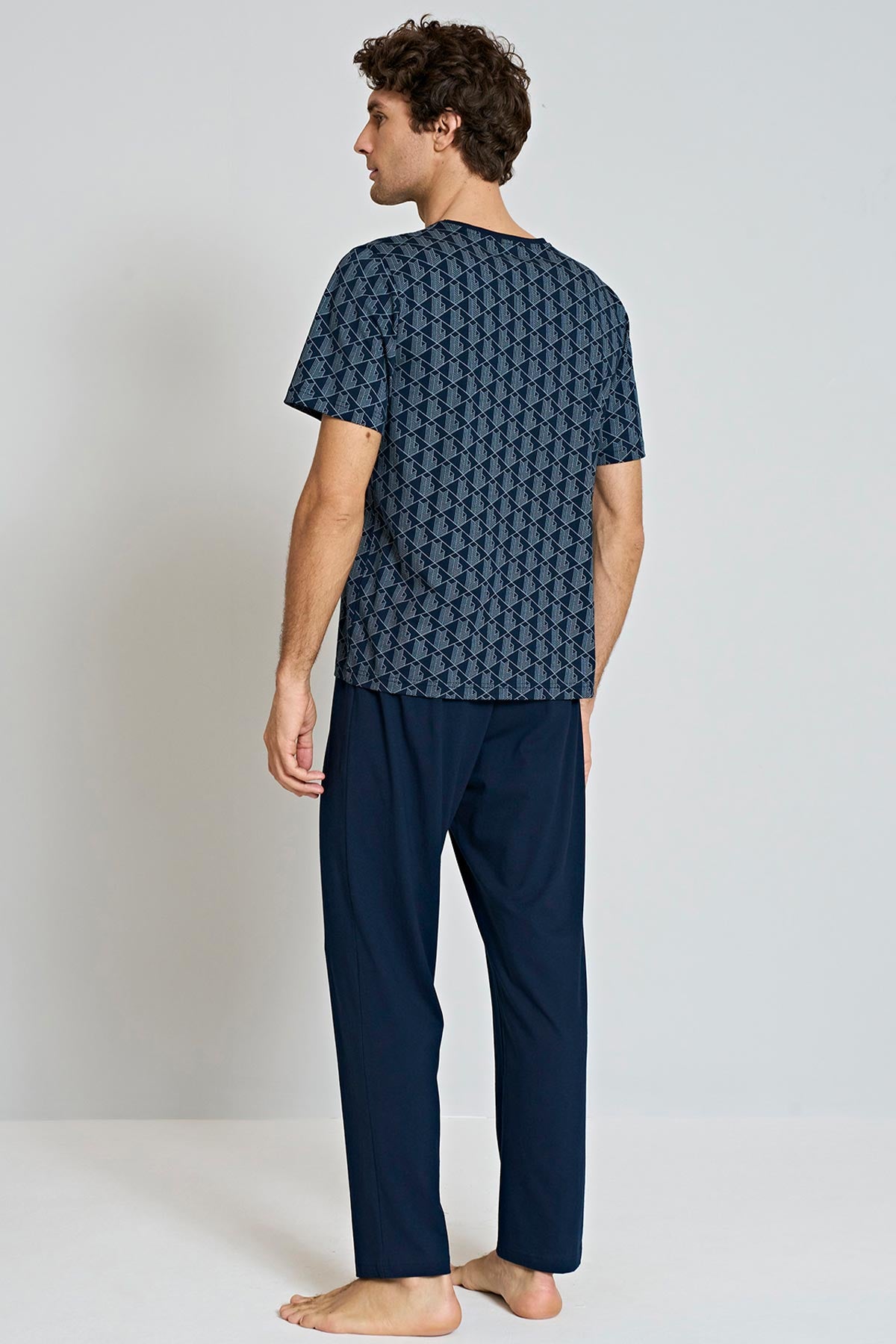 Pınarca kısa kollu geometrik desenli erkek pijama takımı büyük beden alternatif renk arka görünüm