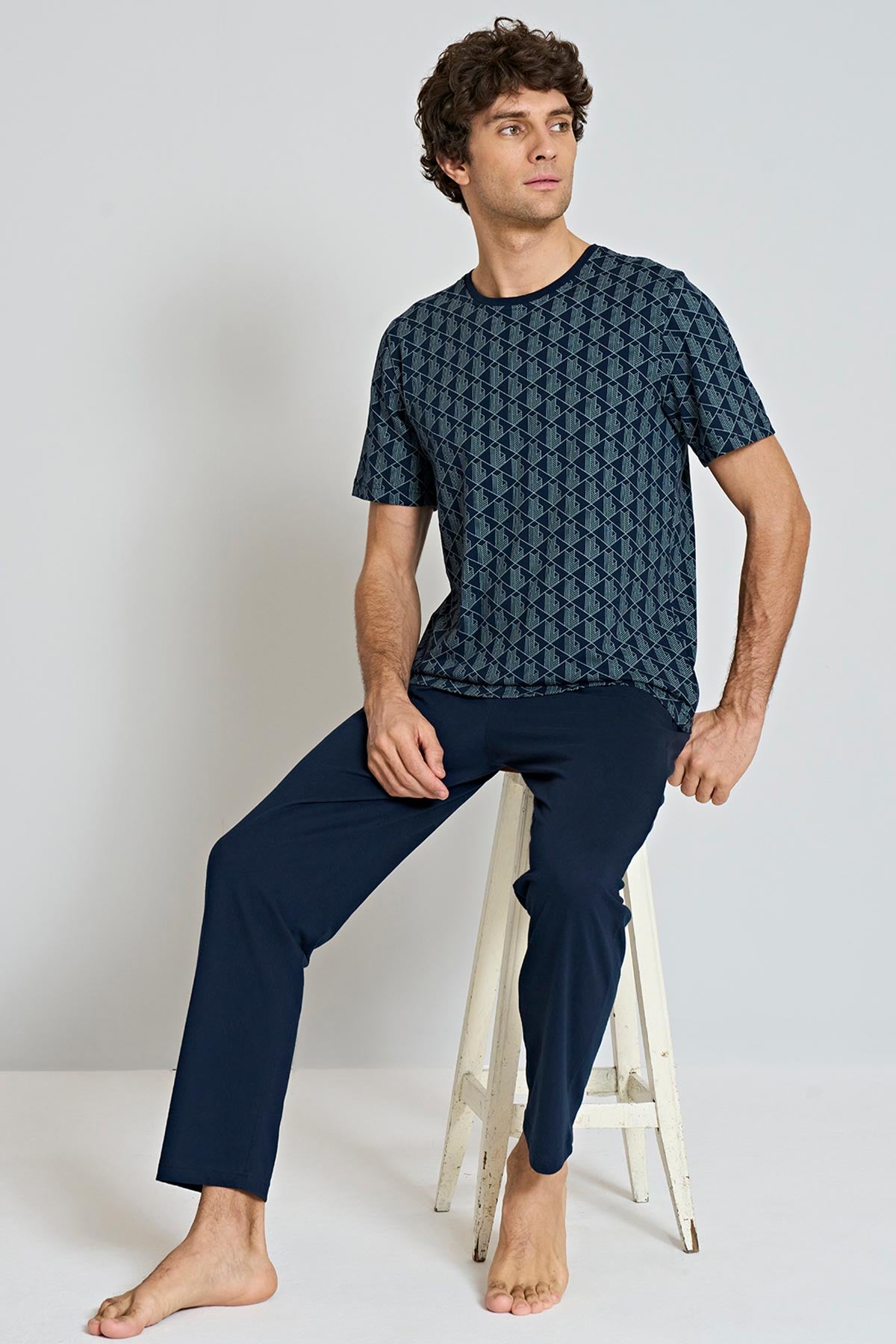 Pınarca büyük beden bisiklet yaka erkek pijama takımı alternatif renk tam görünüm