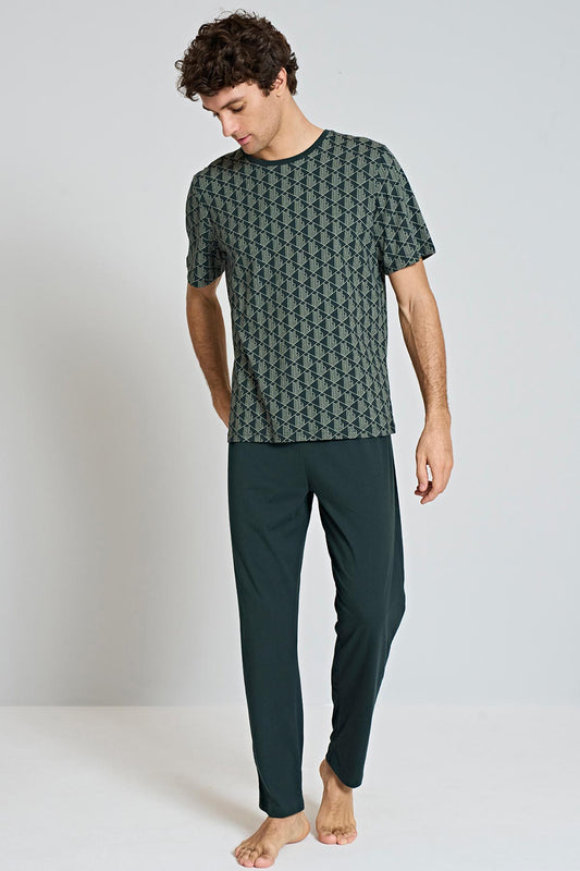 Pınarca geometrik desenli büyük beden erkek pijama takımı detay görünümü