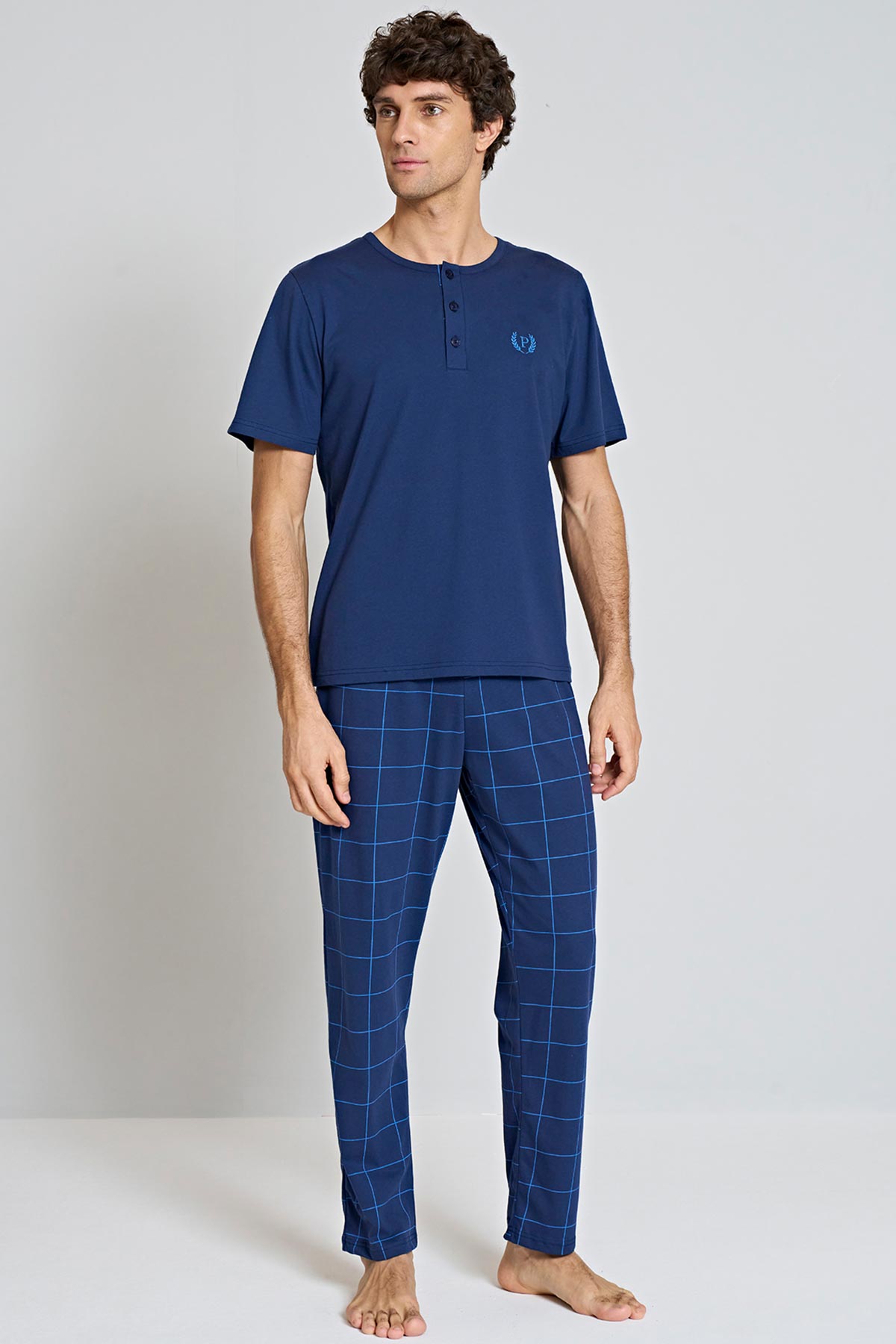 Pınarca erkek pijama takımı üç düğmeli alternatif renk tam görünüm