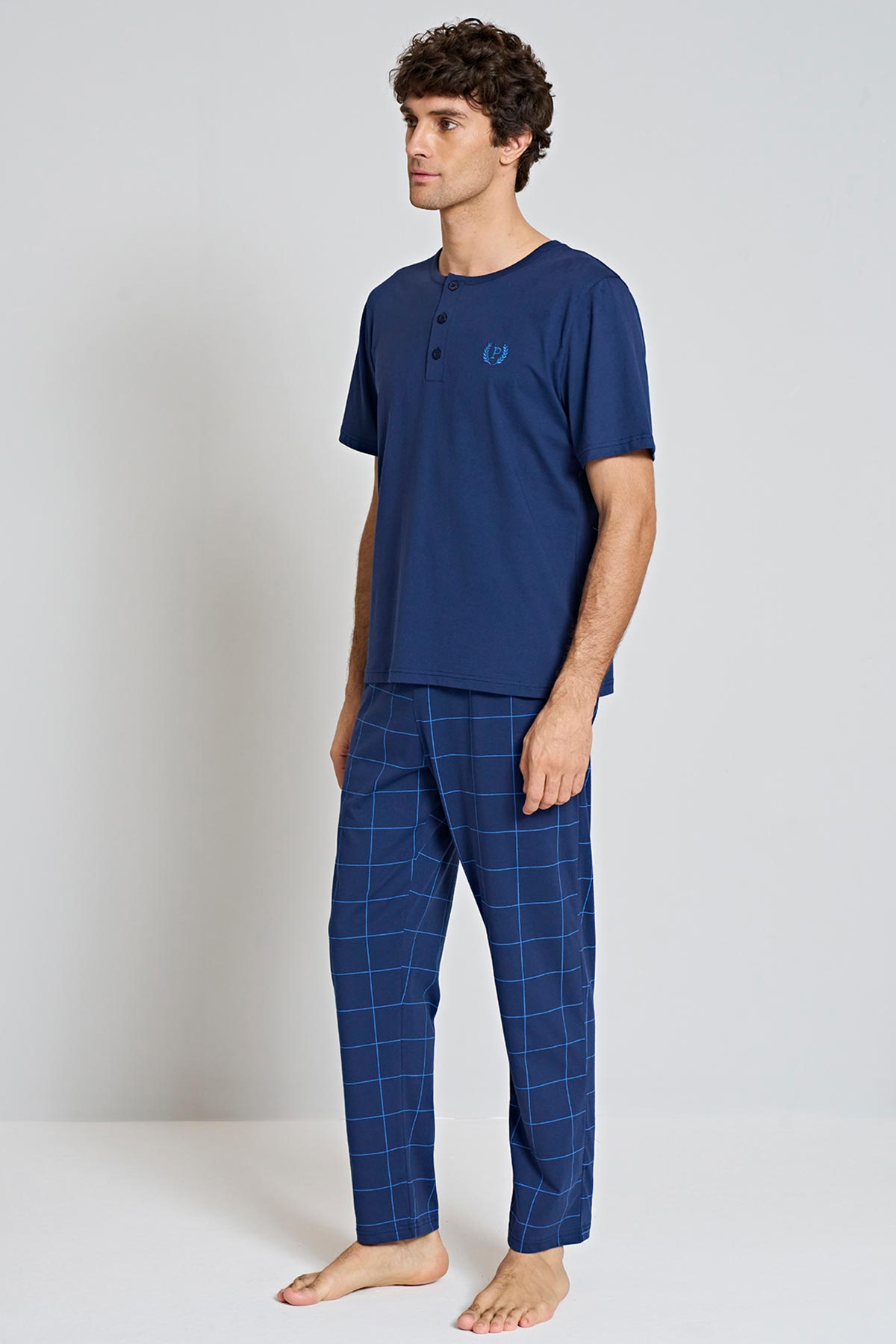 Pınarca bisiklet yaka erkek pijama takımı alternatif renk detay