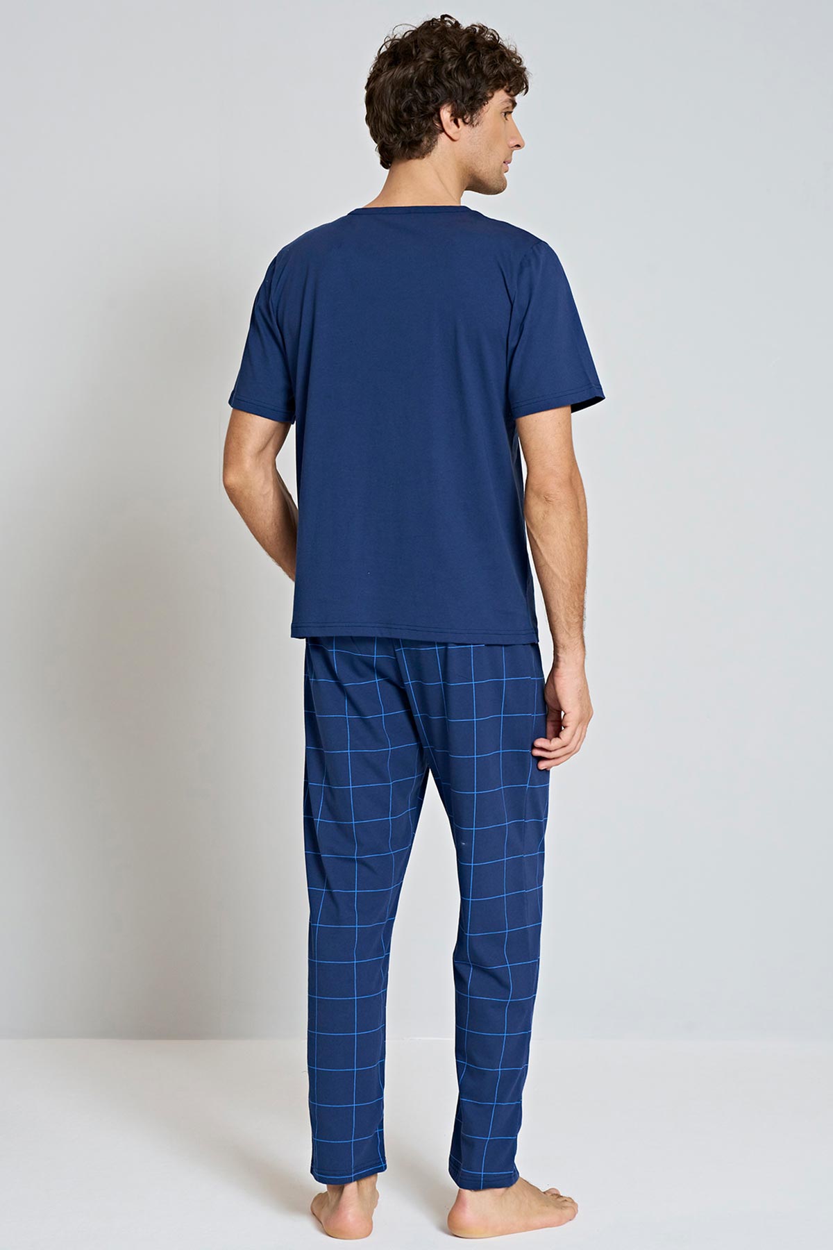 Pınarca kısa kollu üç düğmeli erkek pijama takımı alternatif renk arka görünüm