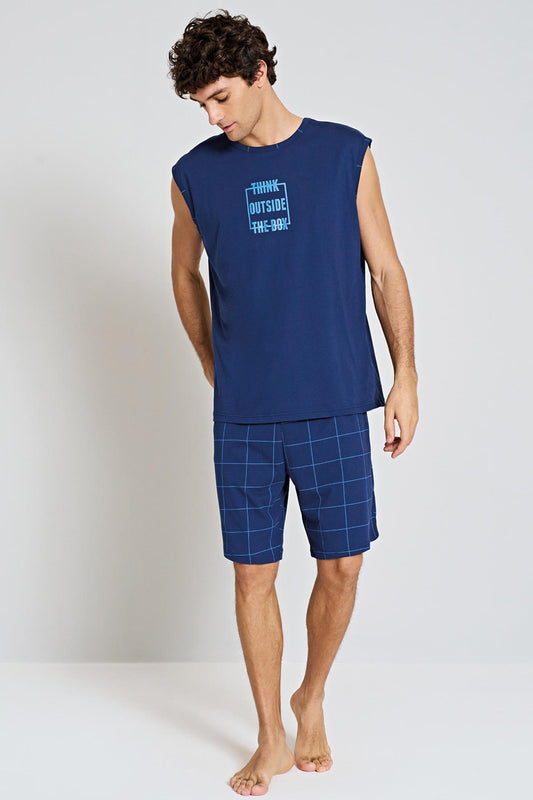 Pınarca erkek şortlu pijama takımı sıfır kol bisiklet yaka detay – konforlu yaz pijama