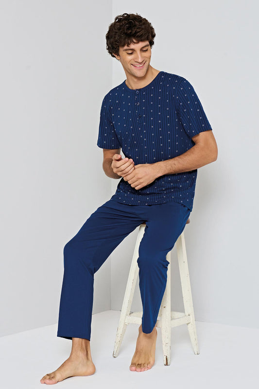 Pınarca bisiklet yaka büyük beden erkek pijama takımı ön görünüm