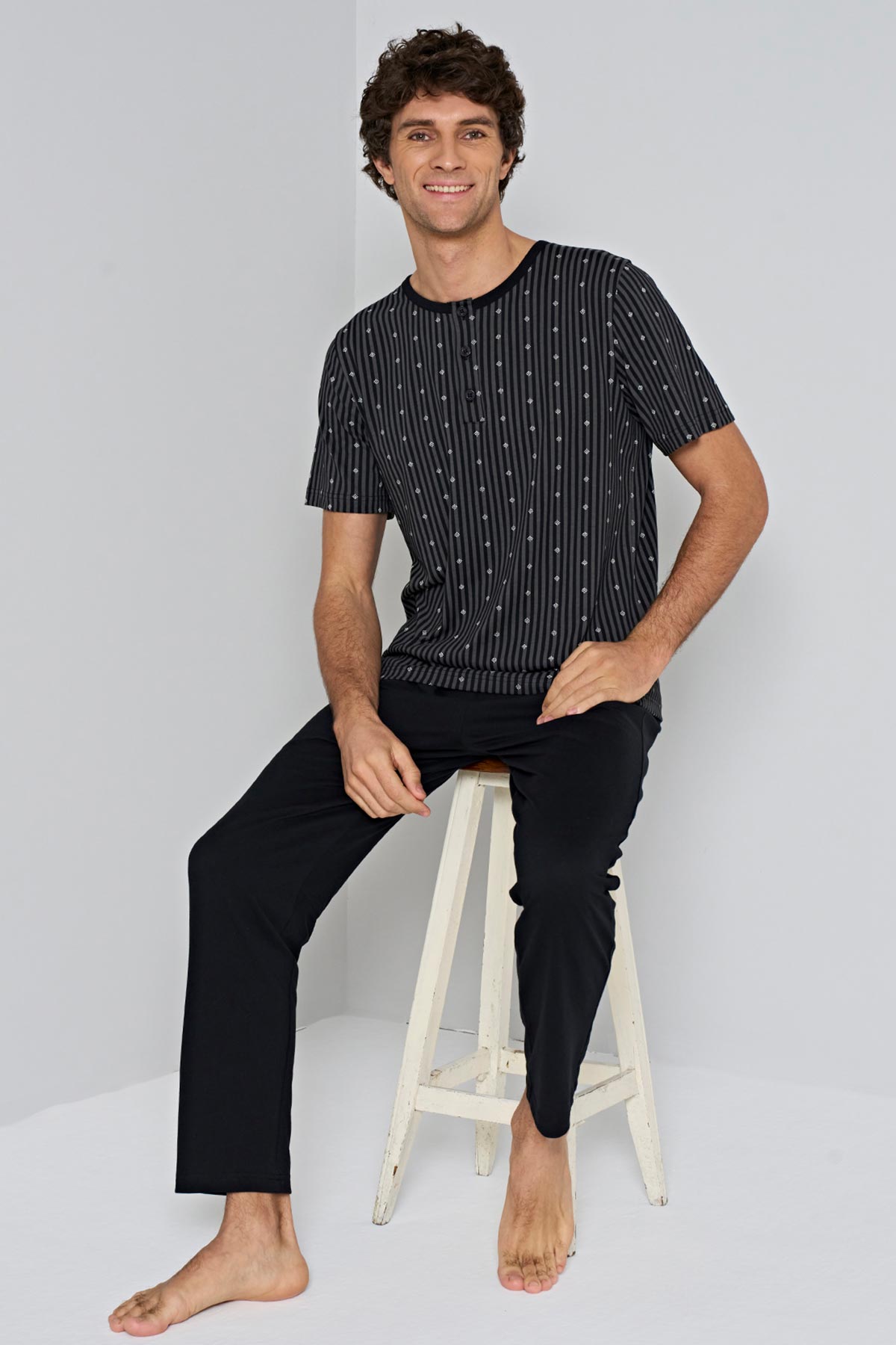 Pınarca 3 düğmeli erkek pijama takımı alternatif renk ön görünüm