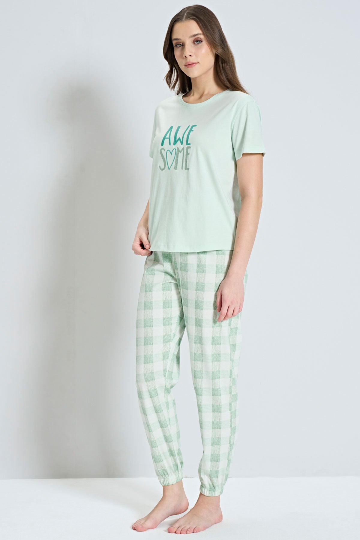 Pınarca Awesome baskılı kadın pijama takımı alternatif renk yan görünüm