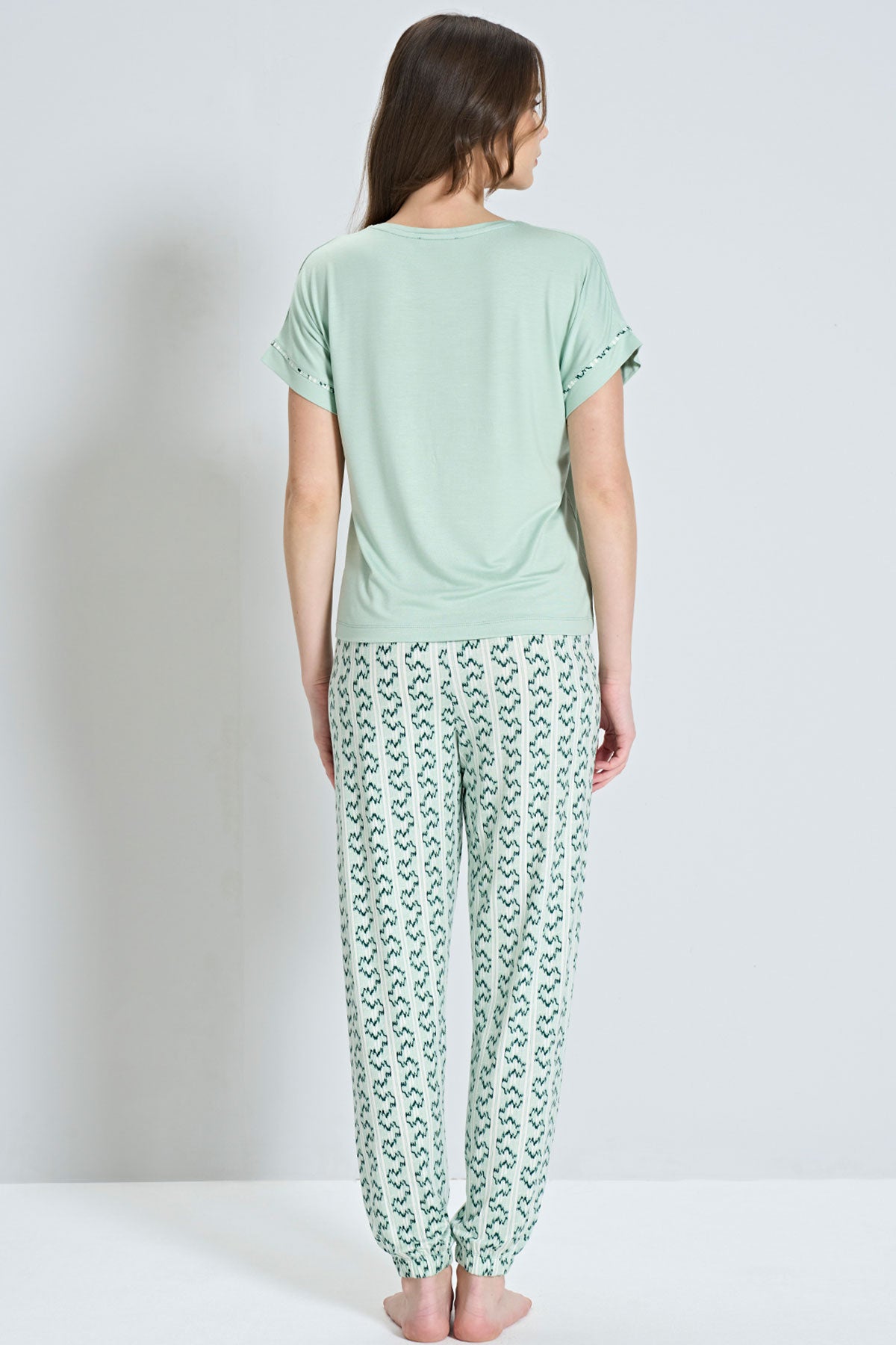 Pınarca kadın pijama takımı kısa kollu paça manşetli alternatif renk arka görünüm