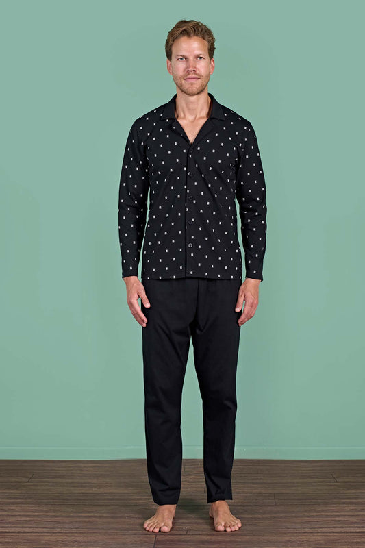 Pınarca uzun kollu erkek pijama takımı desenli tam görünüm