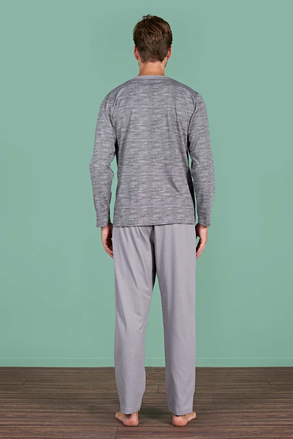 Pınarca erkek pijama takımı uzun kollu büyük beden pamuklu - alternatif renk arka görünüm
