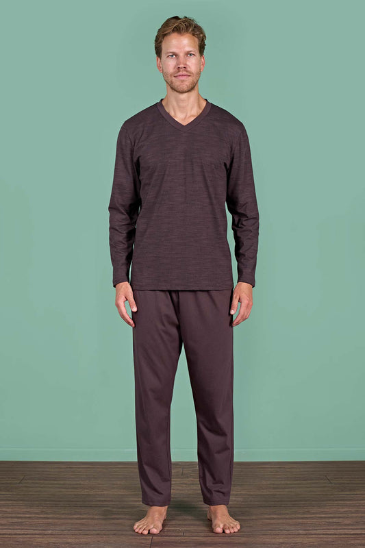 Pınarca erkek pijama takımı uzun kollu V yaka - tam görünüm