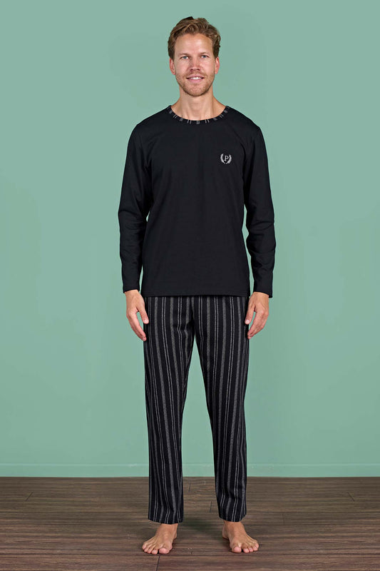 Pınarca altı çizgili erkek pijama takımı pamuklu tam görünüm