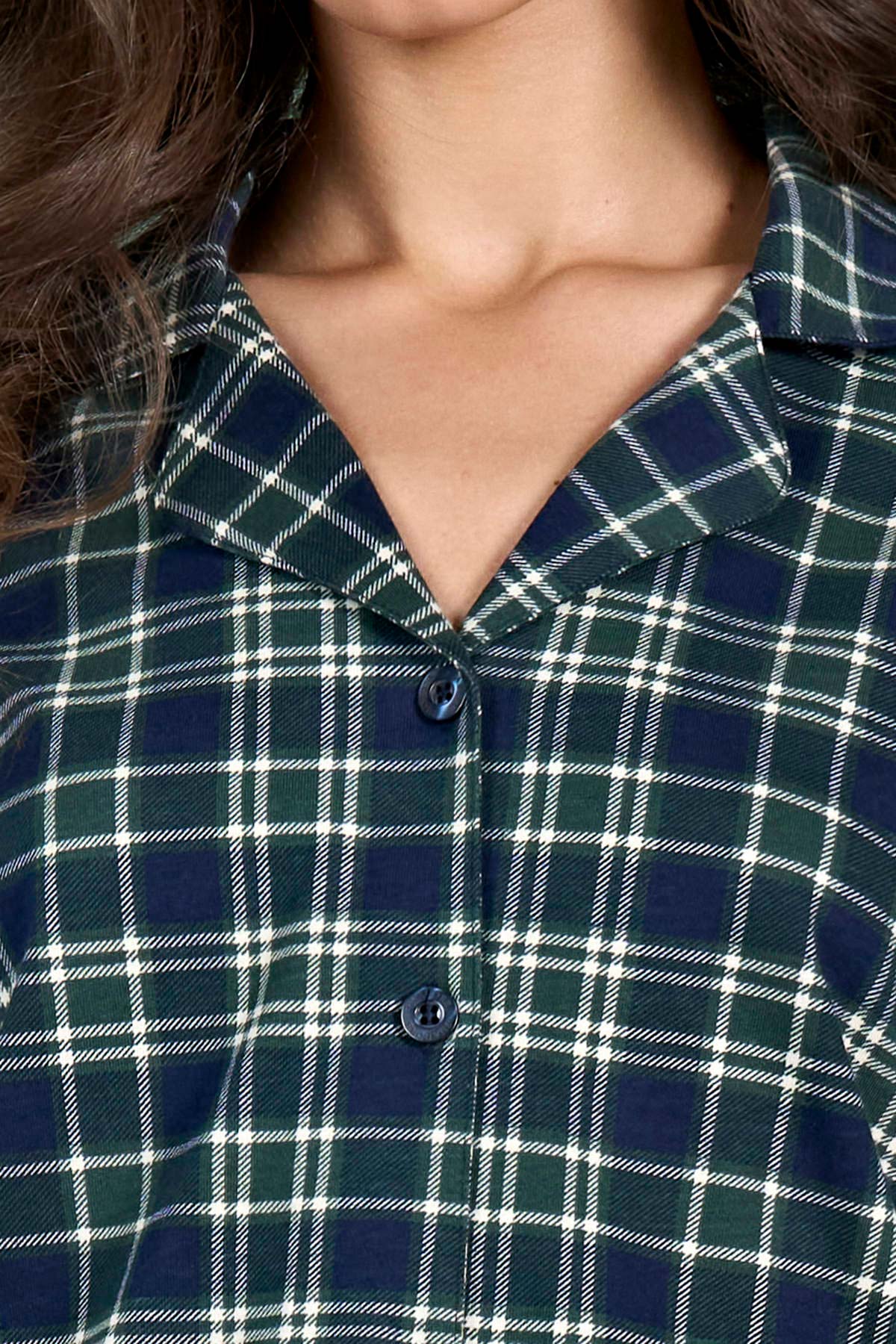 Pınarca kadın pijama takımı gömlek yaka ekoseli pamuklu eşli - kumaş detay