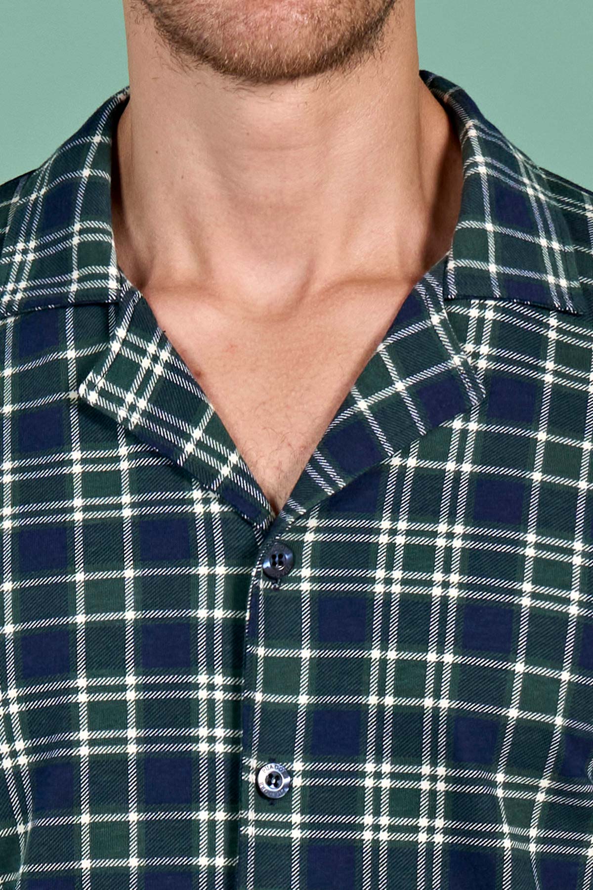 Pınarca erkek pijama takımı gömlek yaka ekoseli pamuklu eşli - kumaş detay