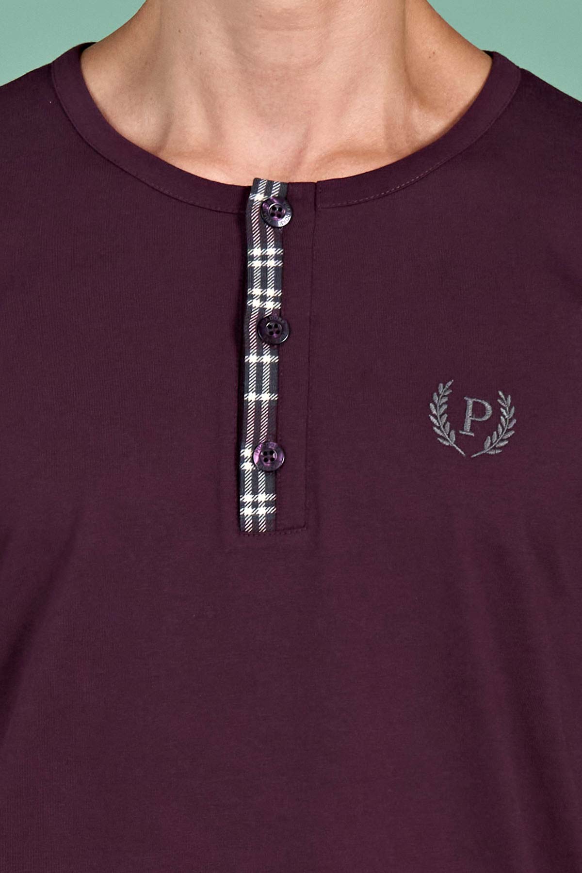 Pınarca erkek pijama takımı ekoseli pamuklu alternatif renk detay