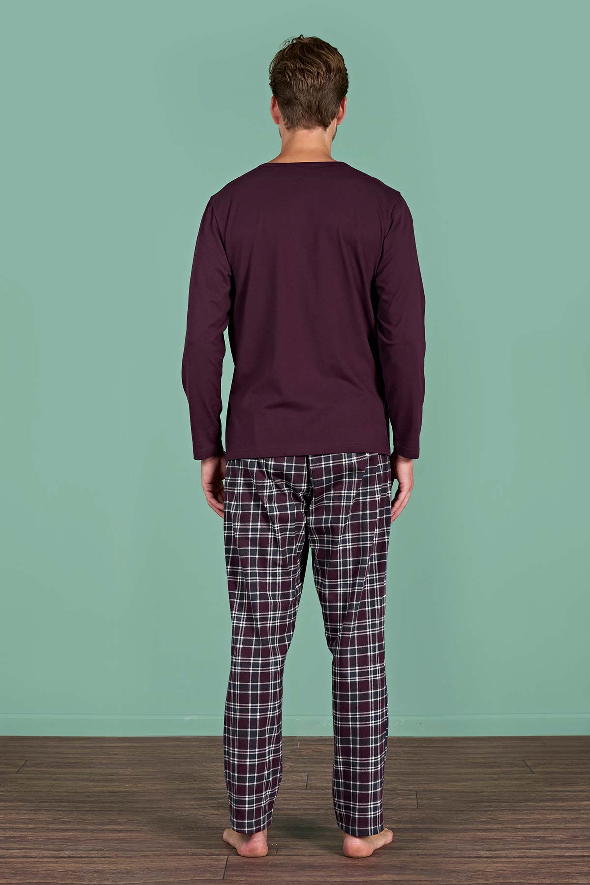 Pınarca pamuklu ekoseli erkek pijama takımı eşli alternatif renk arka görünüm