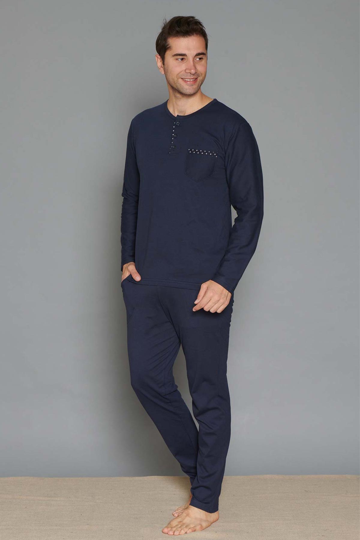 Pınarca pamuklu pijama seti alternatif renk – nokta desenli uzun kollu konforlu