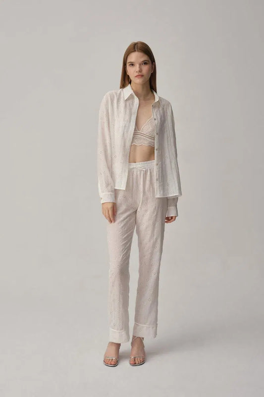 Pierre Cardin TINA büstiyerli vegan ipek pijama takımı ivory ön görünüm - zarif tasarım