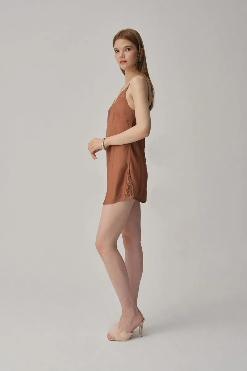 Pierre Cardin VERA fantezi gecelik sabahlık takımı neutral bej ipek saten yan görünüm