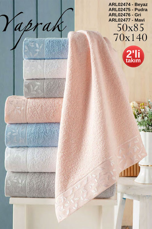Arliva Havlu Set 50x85 70x140 2'li Bukle Jakarlı Yaprak