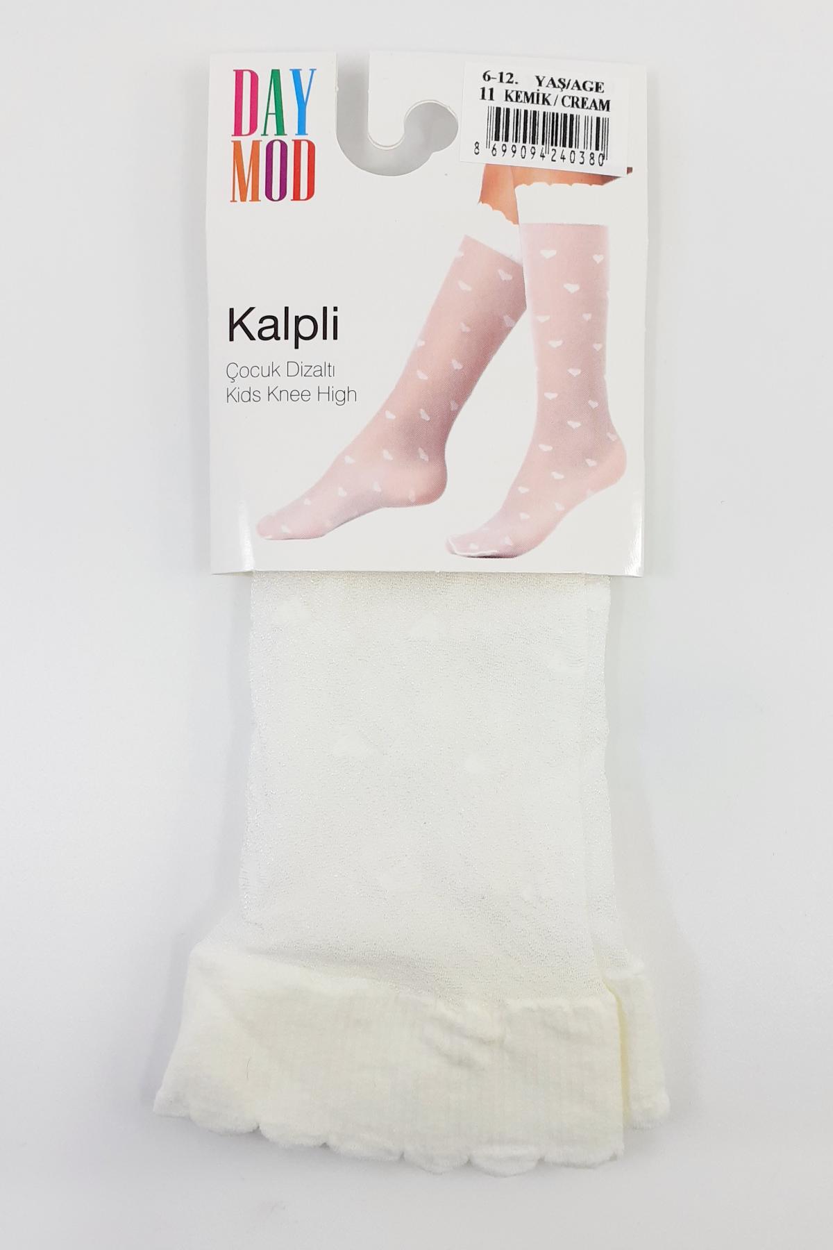 Daymod Kız Çocuk İnce Dizaltı Çorap Kalpli Desenli