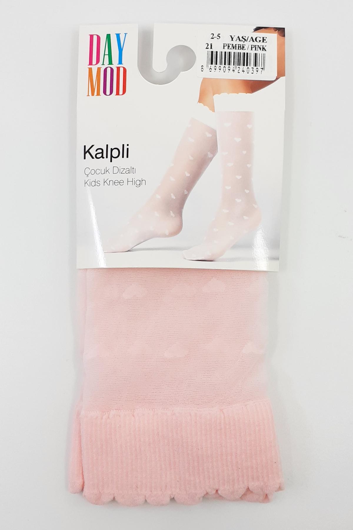 Daymod Kız Çocuk İnce Dizaltı Çorap Kalpli Desenli