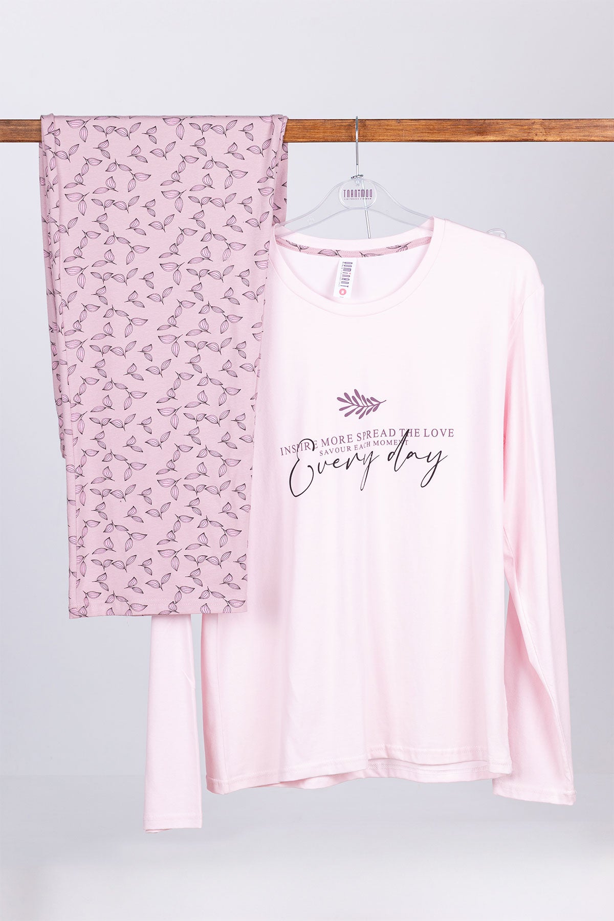 Dominant Kadın Pijama Takımı Uzun Kollu Yaprak Baskılı Pamuklu