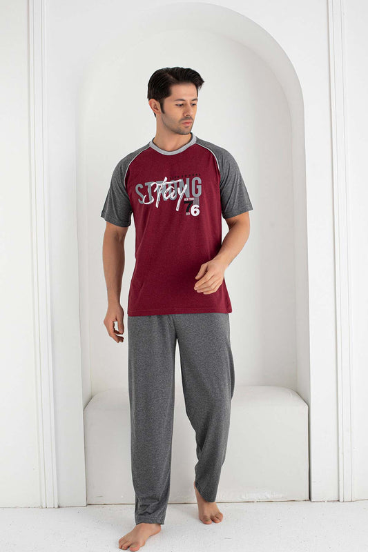 Falkon Erkek Kısa Kollu Strong Yazılı Büyük Beden Pijama Takımı Süprem